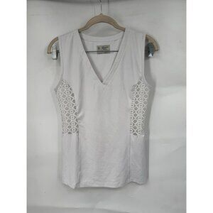 Penguin V Neck Tennis Tank Blouse Women XS White Lace Racquet & Paddle Athletic